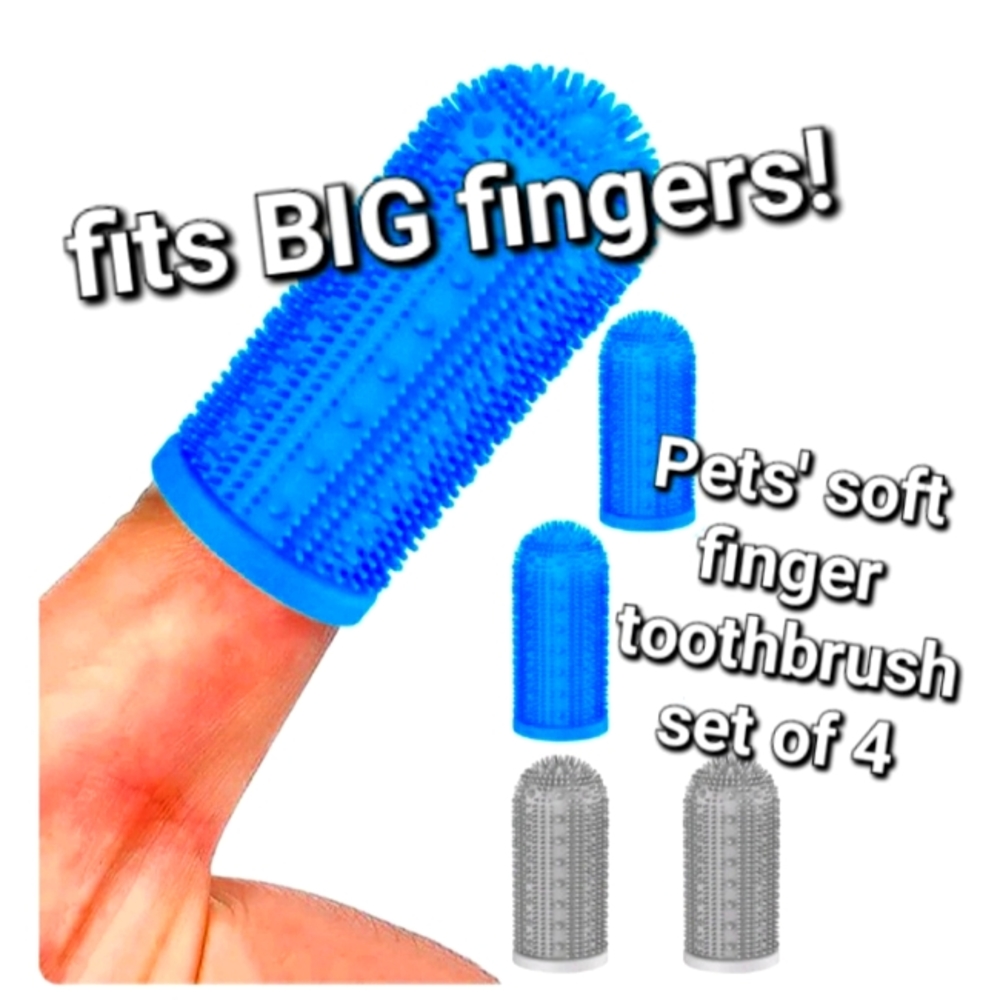 Finger Toothbrushes Set Of 4 For Dogs And Cats, Pets' Teeth Cleaning Set, LARGE
